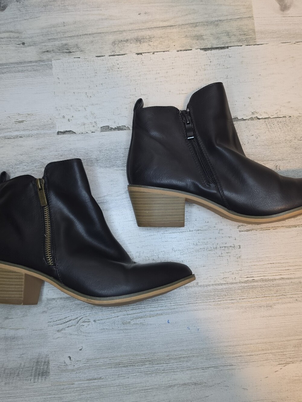 2 Pair Black Ankle Boots Womens 7.5 Western Y2K Boho Witchy Block Heel Booties - Picture 9 of 14